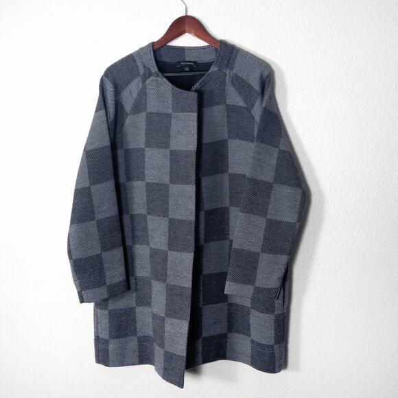 Ann Taylor Jackets & Blazers - EILEEN FISHER Women’s Coat Gray Check Jacquard Open Front Wool Blend Pockets M